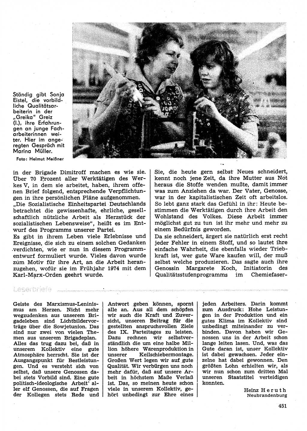 Neuer Weg (NW), Organ des Zentralkomitees (ZK) der SED (Sozialistische Einheitspartei Deutschlands) für Fragen des Parteilebens, 31. Jahrgang [Deutsche Demokratische Republik (DDR)] 1976, Seite 451 (NW ZK SED DDR 1976, S. 451)