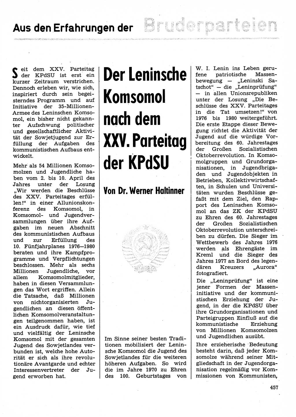 Neuer Weg (NW), Organ des Zentralkomitees (ZK) der SED (Sozialistische Einheitspartei Deutschlands) für Fragen des Parteilebens, 31. Jahrgang [Deutsche Demokratische Republik (DDR)] 1976, Seite 457 (NW ZK SED DDR 1976, S. 457)