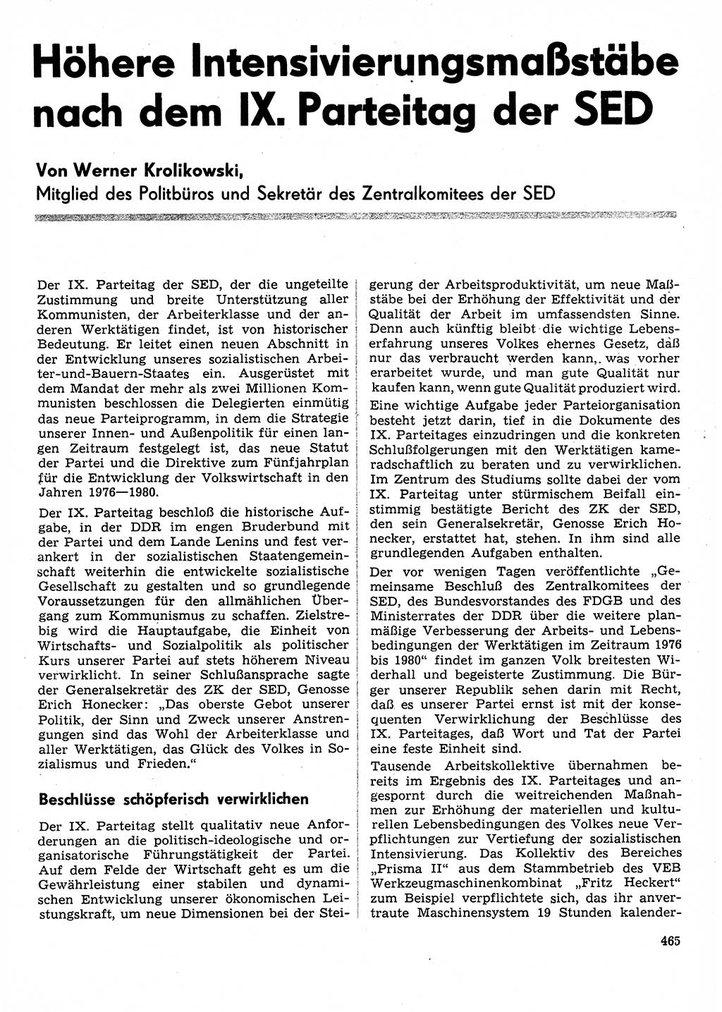 Neuer Weg (NW), Organ des Zentralkomitees (ZK) der SED (Sozialistische Einheitspartei Deutschlands) für Fragen des Parteilebens, 31. Jahrgang [Deutsche Demokratische Republik (DDR)] 1976, Seite 465 (NW ZK SED DDR 1976, S. 465)