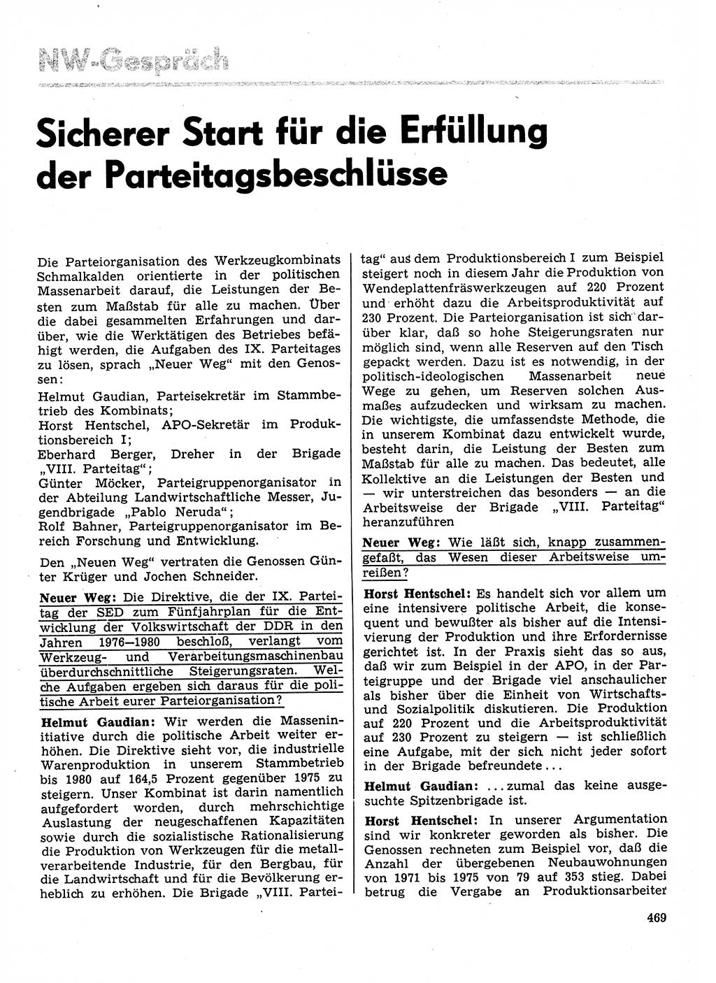 Neuer Weg (NW), Organ des Zentralkomitees (ZK) der SED (Sozialistische Einheitspartei Deutschlands) für Fragen des Parteilebens, 31. Jahrgang [Deutsche Demokratische Republik (DDR)] 1976, Seite 469 (NW ZK SED DDR 1976, S. 469)