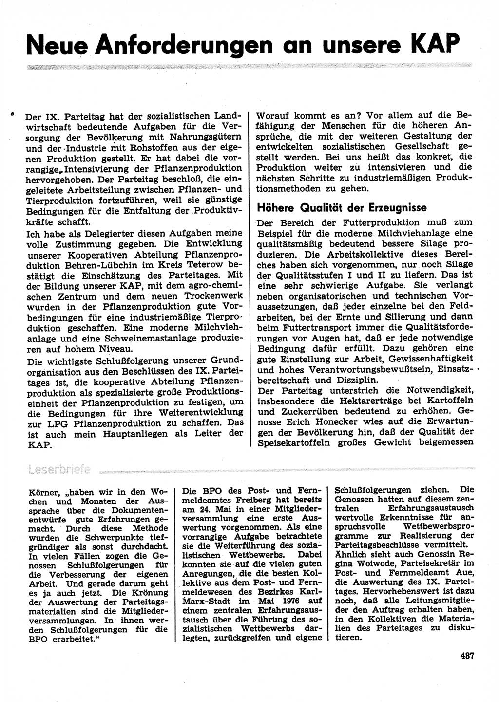 Neuer Weg (NW), Organ des Zentralkomitees (ZK) der SED (Sozialistische Einheitspartei Deutschlands) für Fragen des Parteilebens, 31. Jahrgang [Deutsche Demokratische Republik (DDR)] 1976, Seite 487 (NW ZK SED DDR 1976, S. 487)