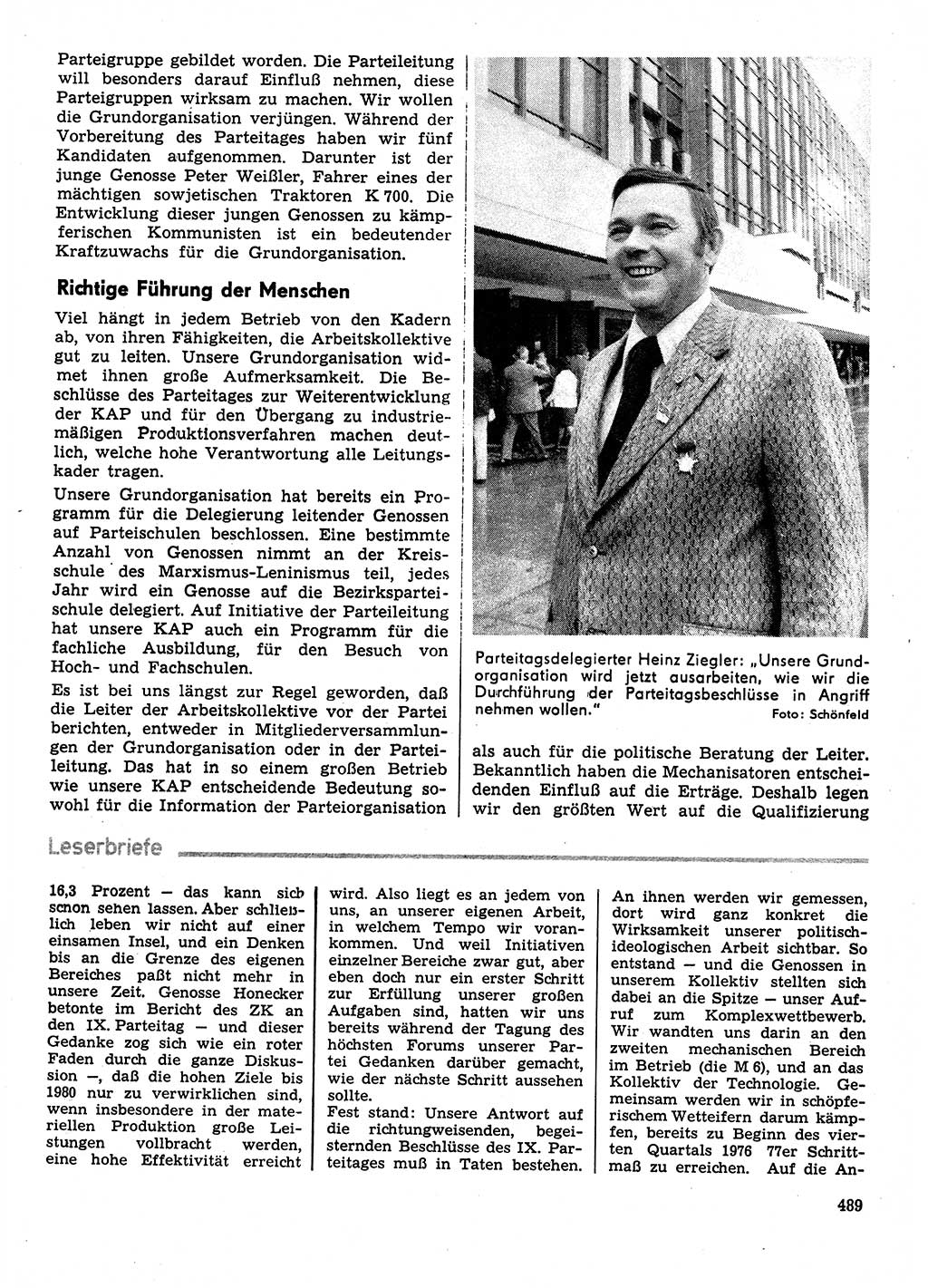 Neuer Weg (NW), Organ des Zentralkomitees (ZK) der SED (Sozialistische Einheitspartei Deutschlands) für Fragen des Parteilebens, 31. Jahrgang [Deutsche Demokratische Republik (DDR)] 1976, Seite 489 (NW ZK SED DDR 1976, S. 489)