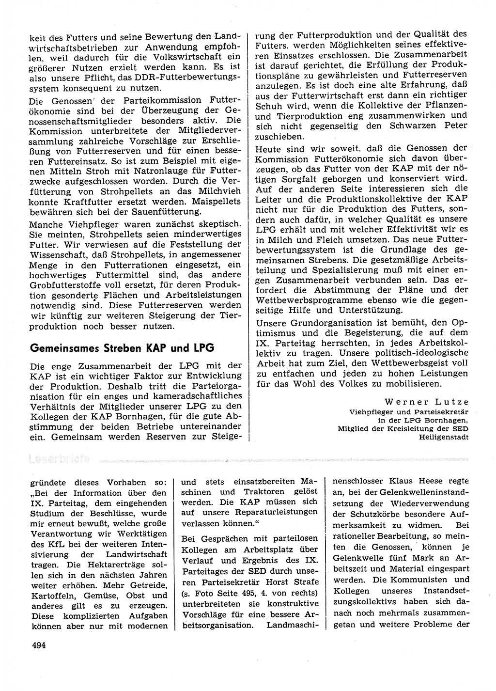 Neuer Weg (NW), Organ des Zentralkomitees (ZK) der SED (Sozialistische Einheitspartei Deutschlands) für Fragen des Parteilebens, 31. Jahrgang [Deutsche Demokratische Republik (DDR)] 1976, Seite 494 (NW ZK SED DDR 1976, S. 494)