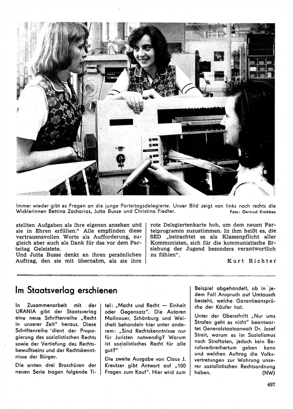 Neuer Weg (NW), Organ des Zentralkomitees (ZK) der SED (Sozialistische Einheitspartei Deutschlands) für Fragen des Parteilebens, 31. Jahrgang [Deutsche Demokratische Republik (DDR)] 1976, Seite 497 (NW ZK SED DDR 1976, S. 497)