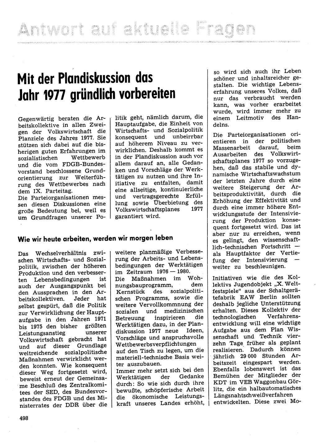 Neuer Weg (NW), Organ des Zentralkomitees (ZK) der SED (Sozialistische Einheitspartei Deutschlands) für Fragen des Parteilebens, 31. Jahrgang [Deutsche Demokratische Republik (DDR)] 1976, Seite 498 (NW ZK SED DDR 1976, S. 498)