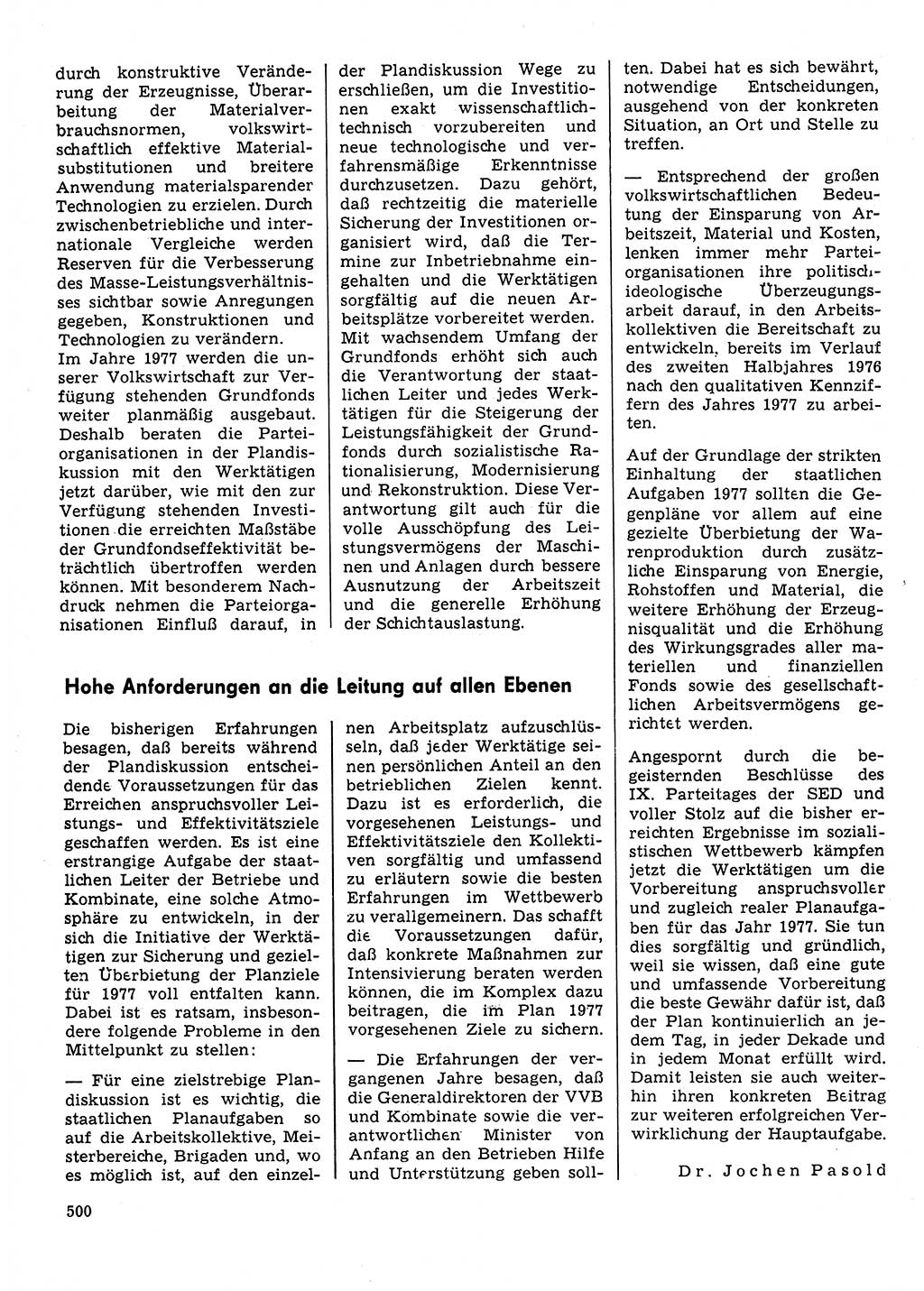 Neuer Weg (NW), Organ des Zentralkomitees (ZK) der SED (Sozialistische Einheitspartei Deutschlands) für Fragen des Parteilebens, 31. Jahrgang [Deutsche Demokratische Republik (DDR)] 1976, Seite 500 (NW ZK SED DDR 1976, S. 500)