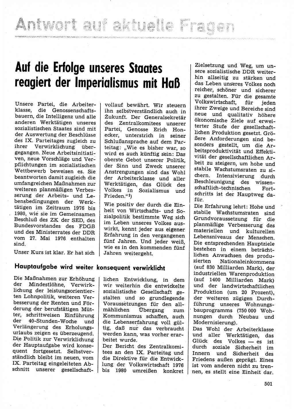 Neuer Weg (NW), Organ des Zentralkomitees (ZK) der SED (Sozialistische Einheitspartei Deutschlands) für Fragen des Parteilebens, 31. Jahrgang [Deutsche Demokratische Republik (DDR)] 1976, Seite 501 (NW ZK SED DDR 1976, S. 501)