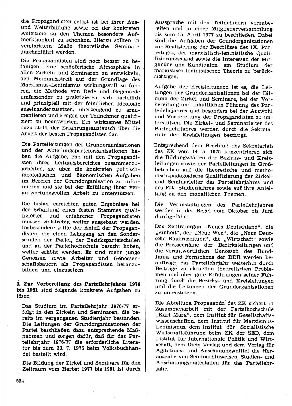 Neuer Weg (NW), Organ des Zentralkomitees (ZK) der SED (Sozialistische Einheitspartei Deutschlands) für Fragen des Parteilebens, 31. Jahrgang [Deutsche Demokratische Republik (DDR)] 1976, Seite 534 (NW ZK SED DDR 1976, S. 534)