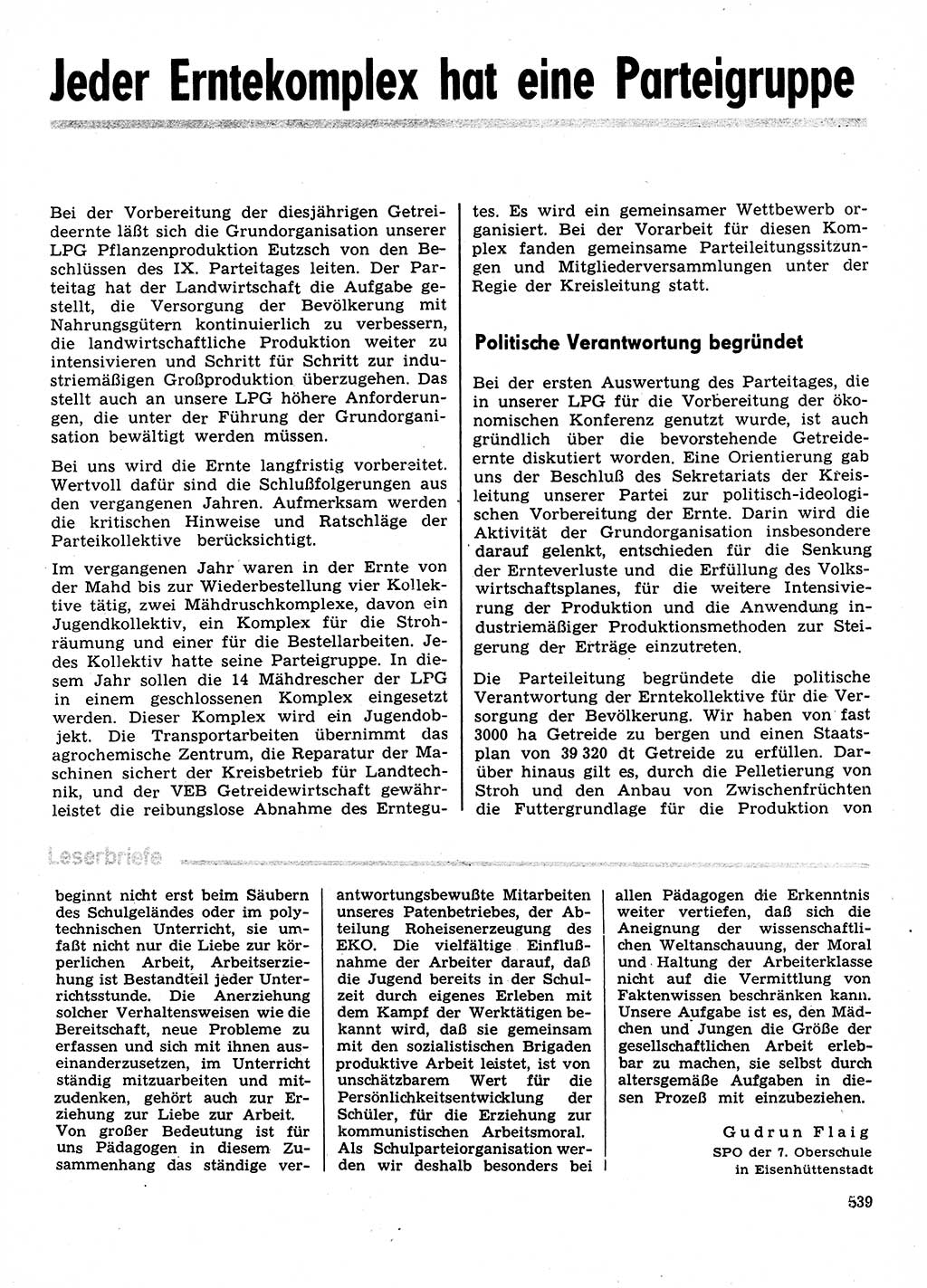 Neuer Weg (NW), Organ des Zentralkomitees (ZK) der SED (Sozialistische Einheitspartei Deutschlands) für Fragen des Parteilebens, 31. Jahrgang [Deutsche Demokratische Republik (DDR)] 1976, Seite 539 (NW ZK SED DDR 1976, S. 539)