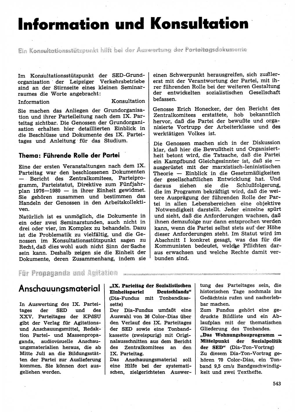 Neuer Weg (NW), Organ des Zentralkomitees (ZK) der SED (Sozialistische Einheitspartei Deutschlands) für Fragen des Parteilebens, 31. Jahrgang [Deutsche Demokratische Republik (DDR)] 1976, Seite 543 (NW ZK SED DDR 1976, S. 543)