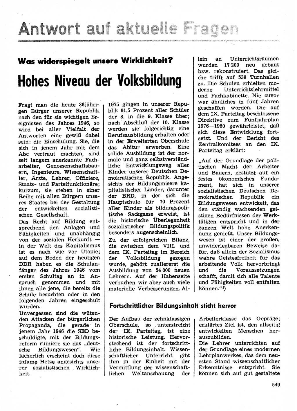 Neuer Weg (NW), Organ des Zentralkomitees (ZK) der SED (Sozialistische Einheitspartei Deutschlands) für Fragen des Parteilebens, 31. Jahrgang [Deutsche Demokratische Republik (DDR)] 1976, Seite 549 (NW ZK SED DDR 1976, S. 549)