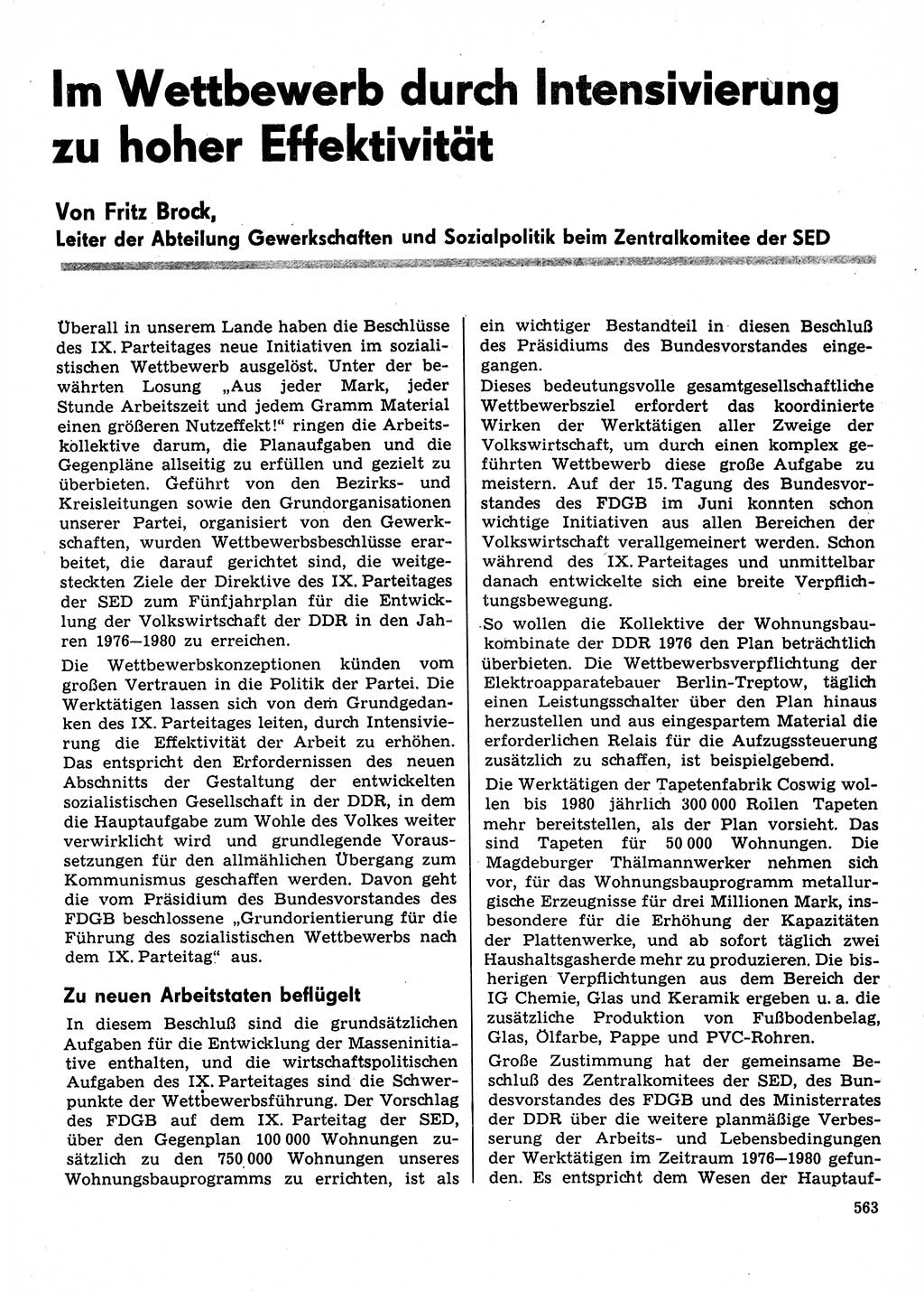 Neuer Weg (NW), Organ des Zentralkomitees (ZK) der SED (Sozialistische Einheitspartei Deutschlands) fÃ¼r Fragen des Parteilebens, 31. Jahrgang [Deutsche Demokratische Republik (DDR)] 1976, Seite 563 (NW ZK SED DDR 1976, S. 563)
