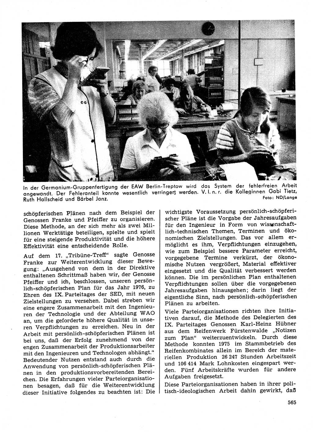 Neuer Weg (NW), Organ des Zentralkomitees (ZK) der SED (Sozialistische Einheitspartei Deutschlands) für Fragen des Parteilebens, 31. Jahrgang [Deutsche Demokratische Republik (DDR)] 1976, Seite 565 (NW ZK SED DDR 1976, S. 565)