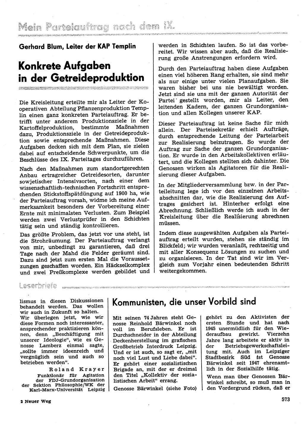 Neuer Weg (NW), Organ des Zentralkomitees (ZK) der SED (Sozialistische Einheitspartei Deutschlands) für Fragen des Parteilebens, 31. Jahrgang [Deutsche Demokratische Republik (DDR)] 1976, Seite 573 (NW ZK SED DDR 1976, S. 573)