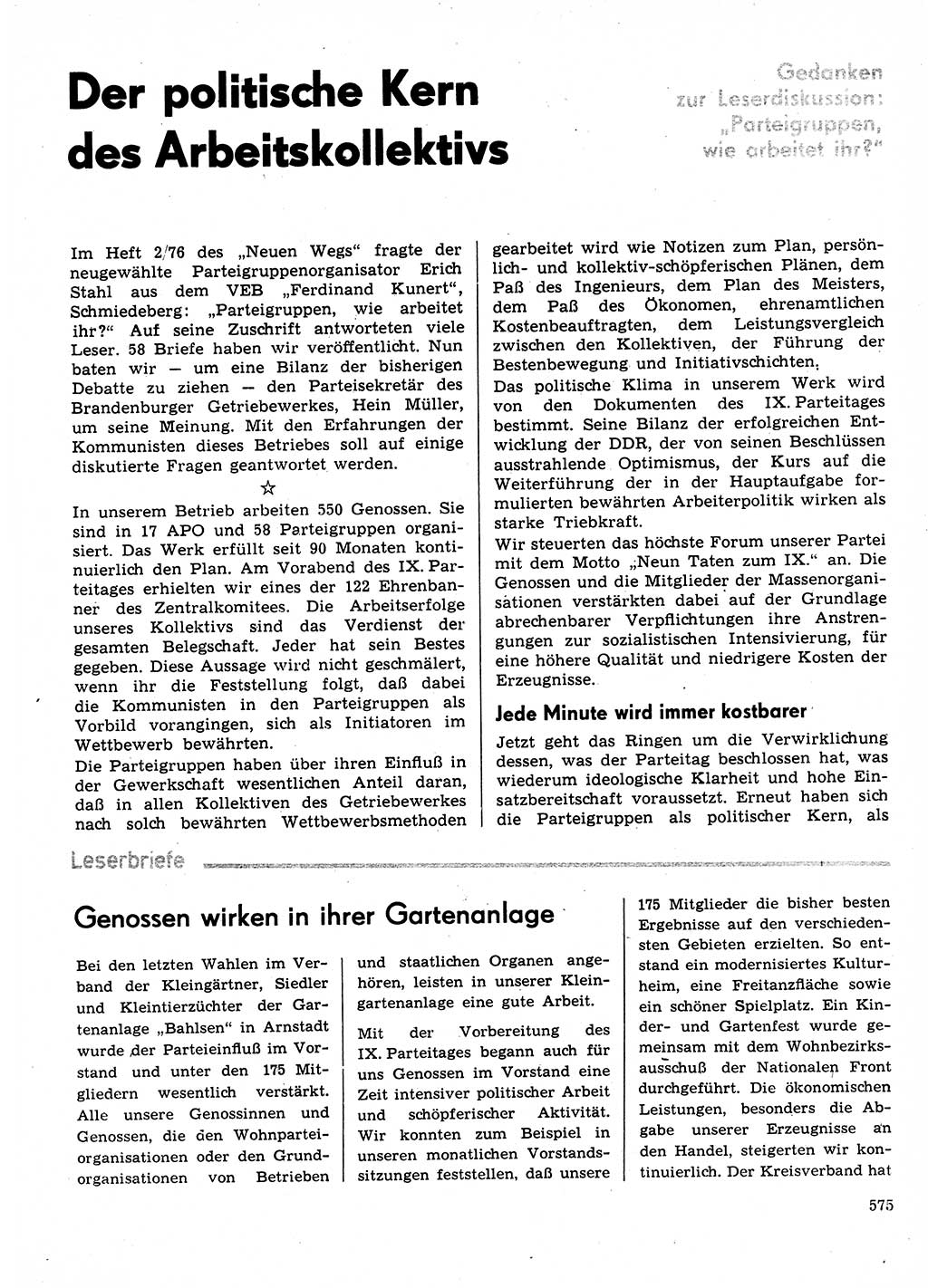 Neuer Weg (NW), Organ des Zentralkomitees (ZK) der SED (Sozialistische Einheitspartei Deutschlands) für Fragen des Parteilebens, 31. Jahrgang [Deutsche Demokratische Republik (DDR)] 1976, Seite 575 (NW ZK SED DDR 1976, S. 575)