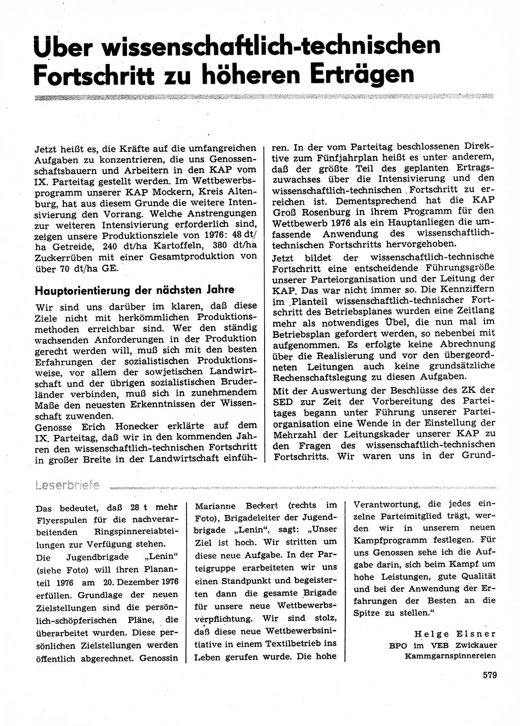 Neuer Weg (NW), Organ des Zentralkomitees (ZK) der SED (Sozialistische Einheitspartei Deutschlands) für Fragen des Parteilebens, 31. Jahrgang [Deutsche Demokratische Republik (DDR)] 1976, Seite 579 (NW ZK SED DDR 1976, S. 579)