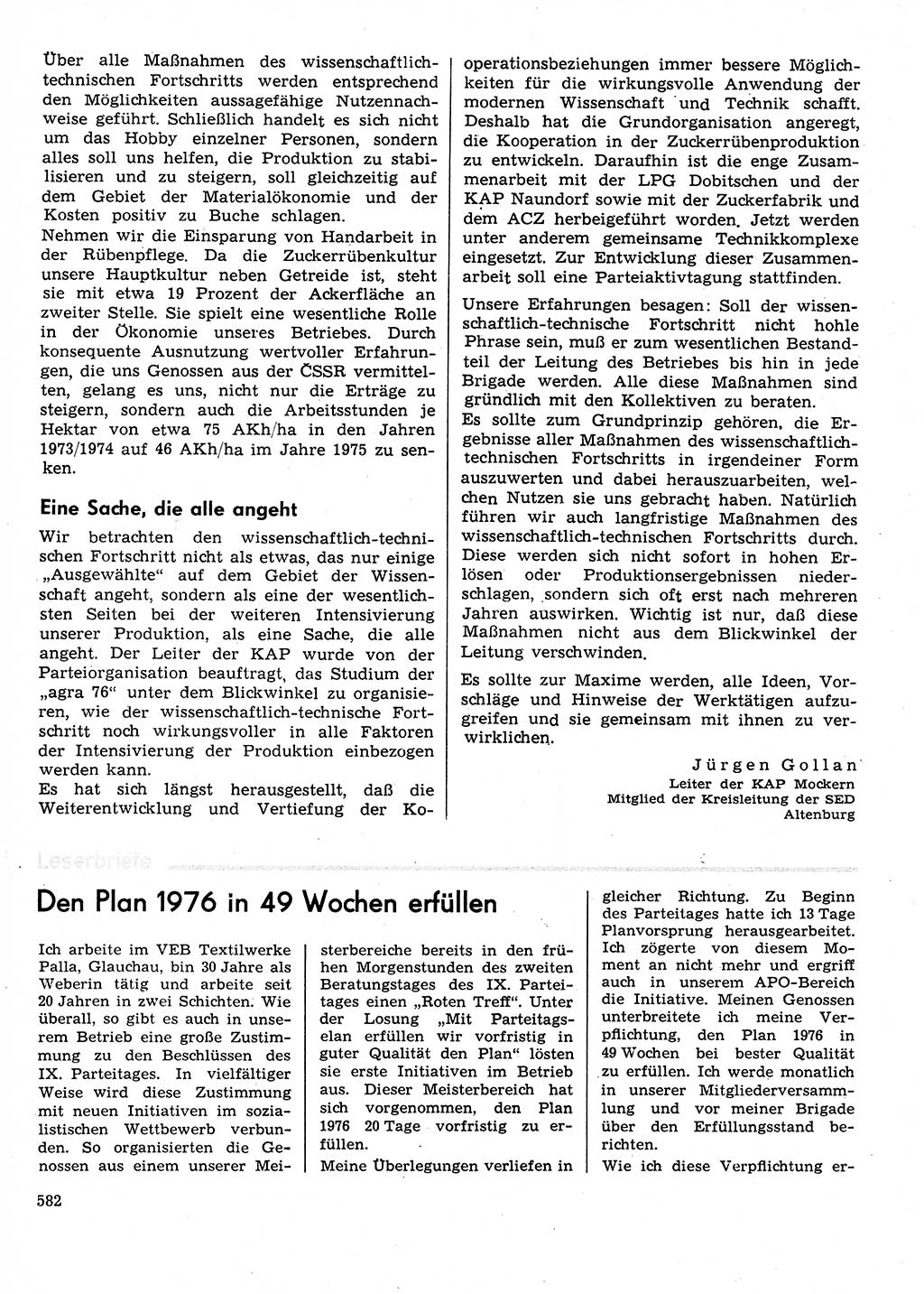 Neuer Weg (NW), Organ des Zentralkomitees (ZK) der SED (Sozialistische Einheitspartei Deutschlands) für Fragen des Parteilebens, 31. Jahrgang [Deutsche Demokratische Republik (DDR)] 1976, Seite 582 (NW ZK SED DDR 1976, S. 582)