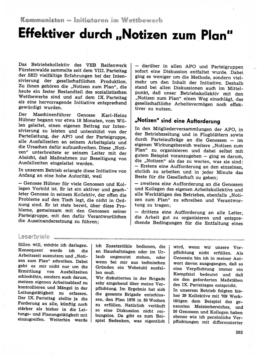 Neuer Weg (NW), Organ des Zentralkomitees (ZK) der SED (Sozialistische Einheitspartei Deutschlands) für Fragen des Parteilebens, 31. Jahrgang [Deutsche Demokratische Republik (DDR)] 1976, Seite 583 (NW ZK SED DDR 1976, S. 583)