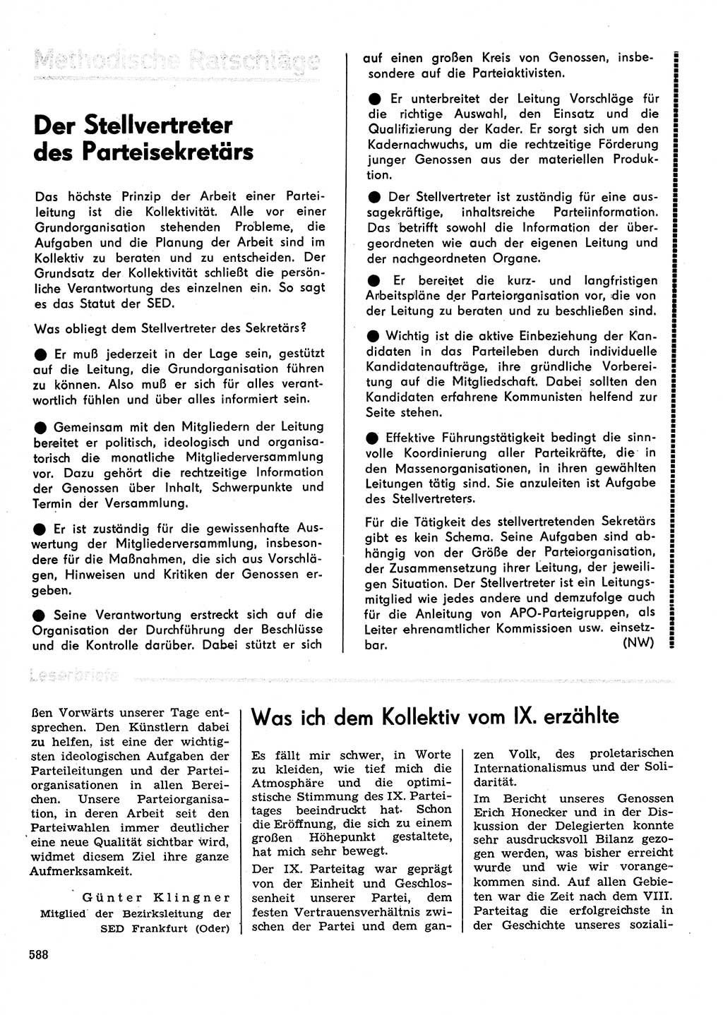 Neuer Weg (NW), Organ des Zentralkomitees (ZK) der SED (Sozialistische Einheitspartei Deutschlands) für Fragen des Parteilebens, 31. Jahrgang [Deutsche Demokratische Republik (DDR)] 1976, Seite 588 (NW ZK SED DDR 1976, S. 588)