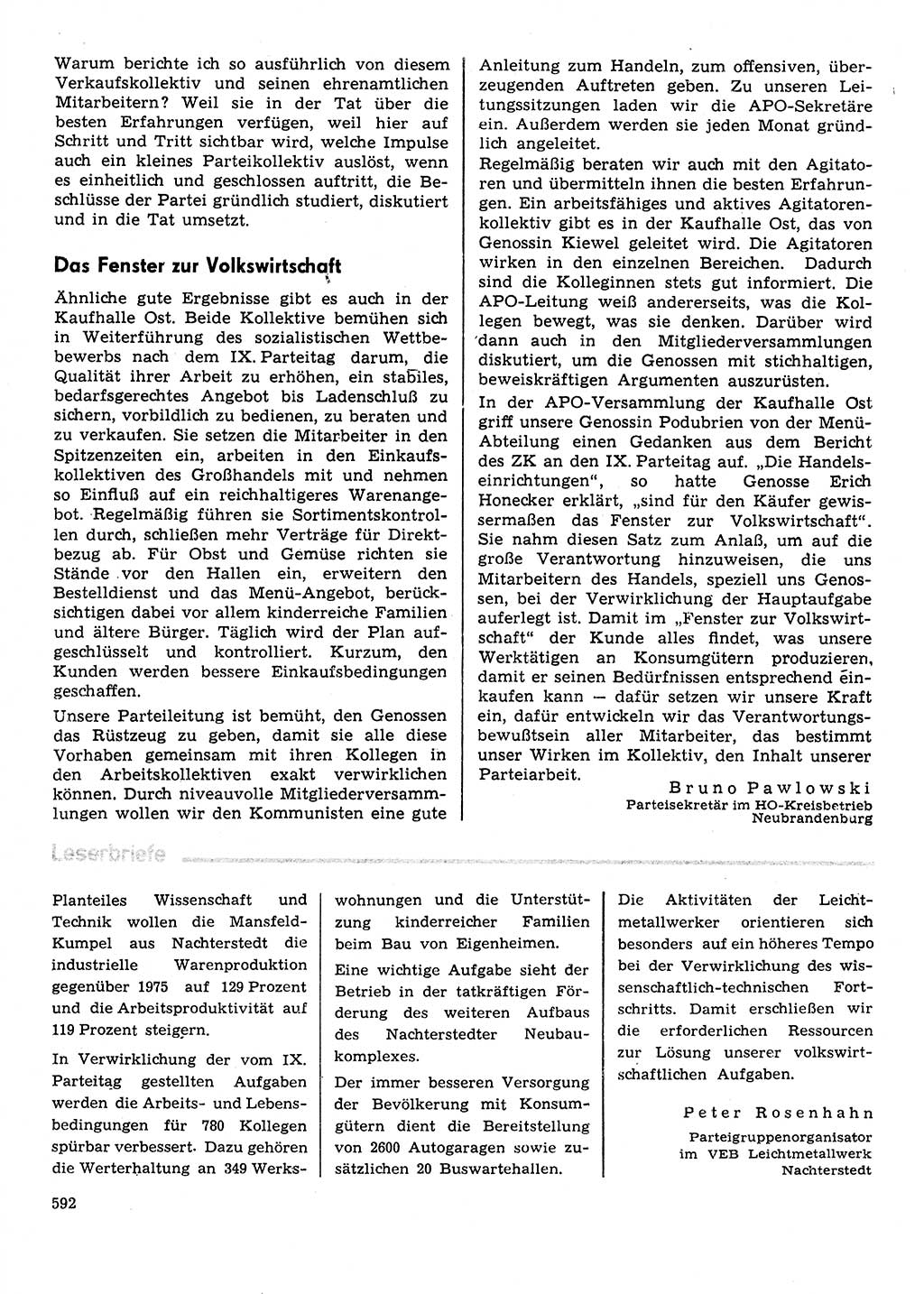 Neuer Weg (NW), Organ des Zentralkomitees (ZK) der SED (Sozialistische Einheitspartei Deutschlands) für Fragen des Parteilebens, 31. Jahrgang [Deutsche Demokratische Republik (DDR)] 1976, Seite 592 (NW ZK SED DDR 1976, S. 592)