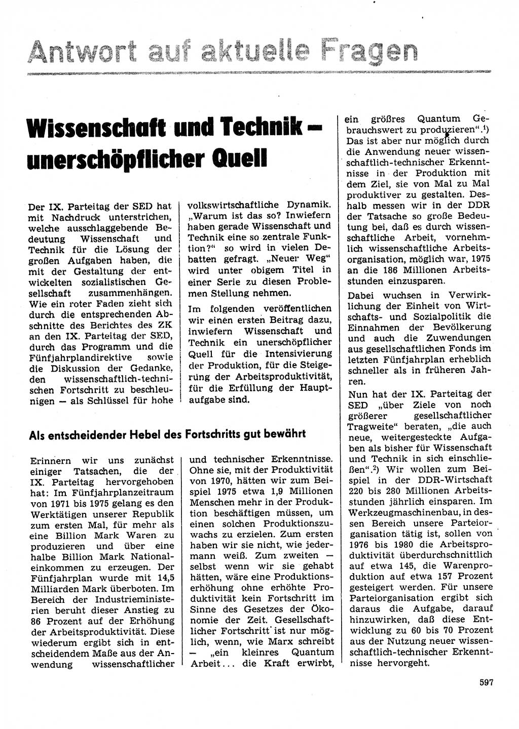 Neuer Weg (NW), Organ des Zentralkomitees (ZK) der SED (Sozialistische Einheitspartei Deutschlands) für Fragen des Parteilebens, 31. Jahrgang [Deutsche Demokratische Republik (DDR)] 1976, Seite 597 (NW ZK SED DDR 1976, S. 597)