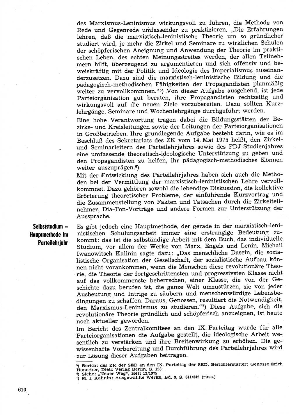 Neuer Weg (NW), Organ des Zentralkomitees (ZK) der SED (Sozialistische Einheitspartei Deutschlands) für Fragen des Parteilebens, 31. Jahrgang [Deutsche Demokratische Republik (DDR)] 1976, Seite 610 (NW ZK SED DDR 1976, S. 610)