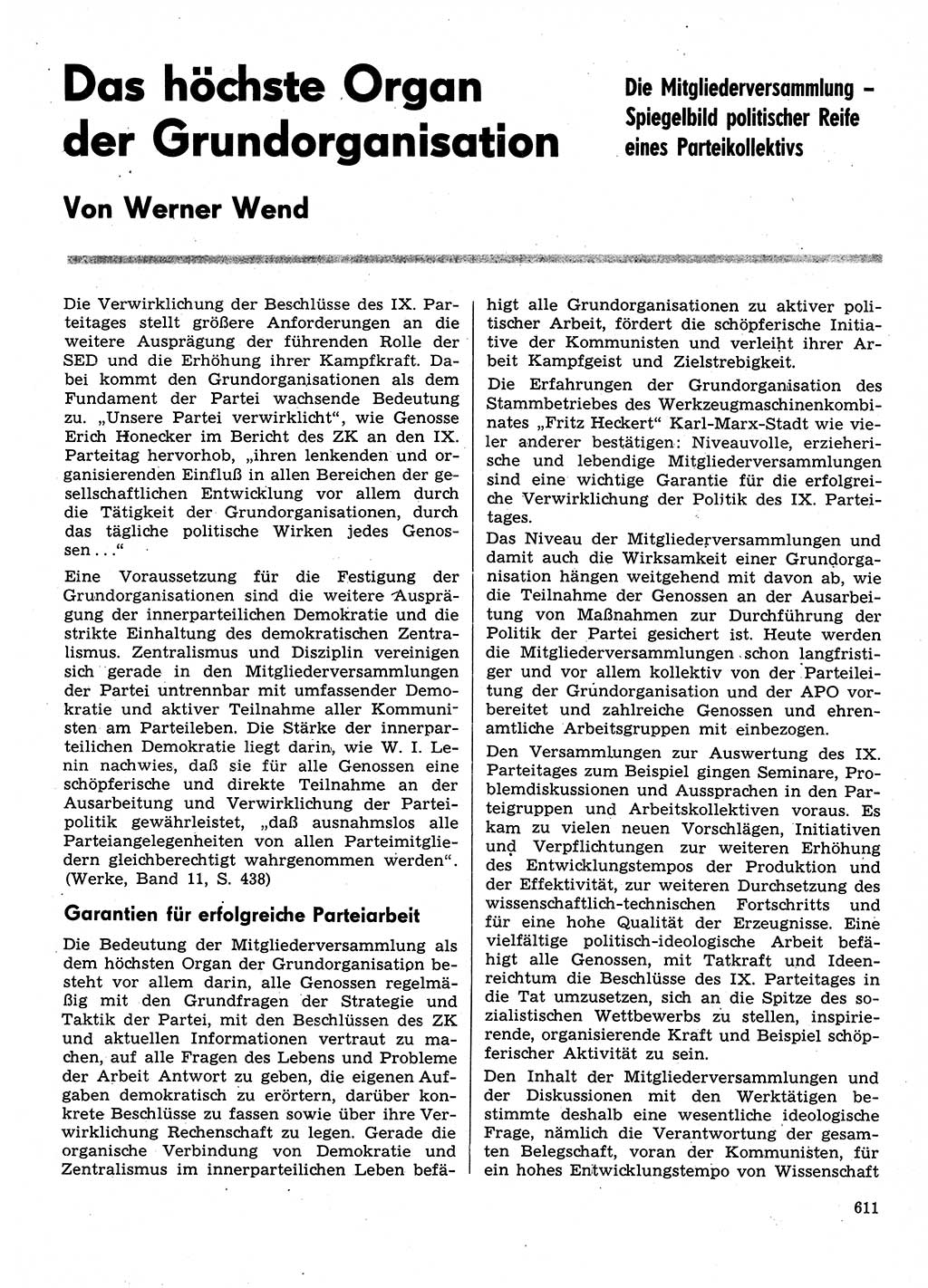 Neuer Weg (NW), Organ des Zentralkomitees (ZK) der SED (Sozialistische Einheitspartei Deutschlands) für Fragen des Parteilebens, 31. Jahrgang [Deutsche Demokratische Republik (DDR)] 1976, Seite 611 (NW ZK SED DDR 1976, S. 611)