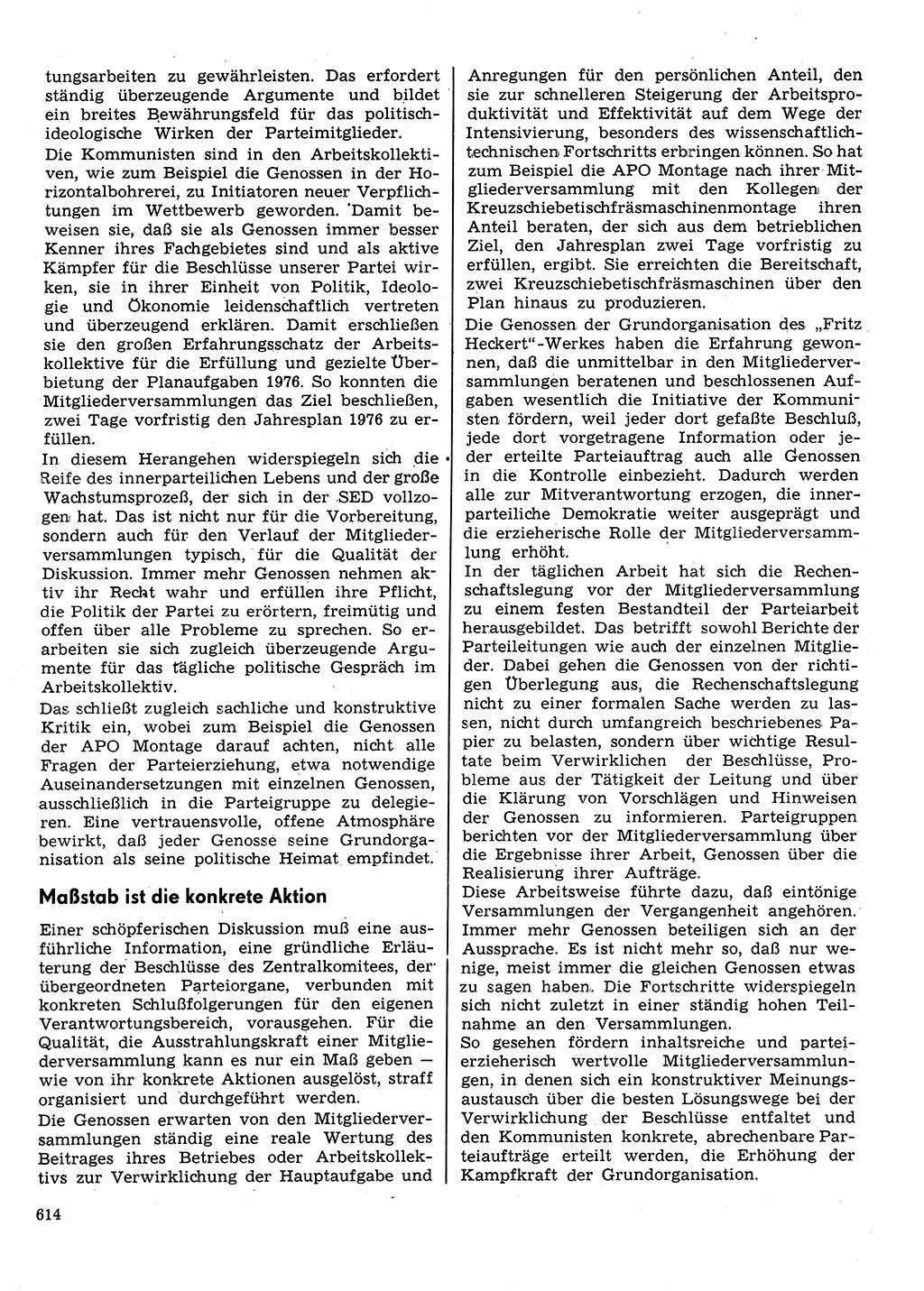 Neuer Weg (NW), Organ des Zentralkomitees (ZK) der SED (Sozialistische Einheitspartei Deutschlands) für Fragen des Parteilebens, 31. Jahrgang [Deutsche Demokratische Republik (DDR)] 1976, Seite 614 (NW ZK SED DDR 1976, S. 614)