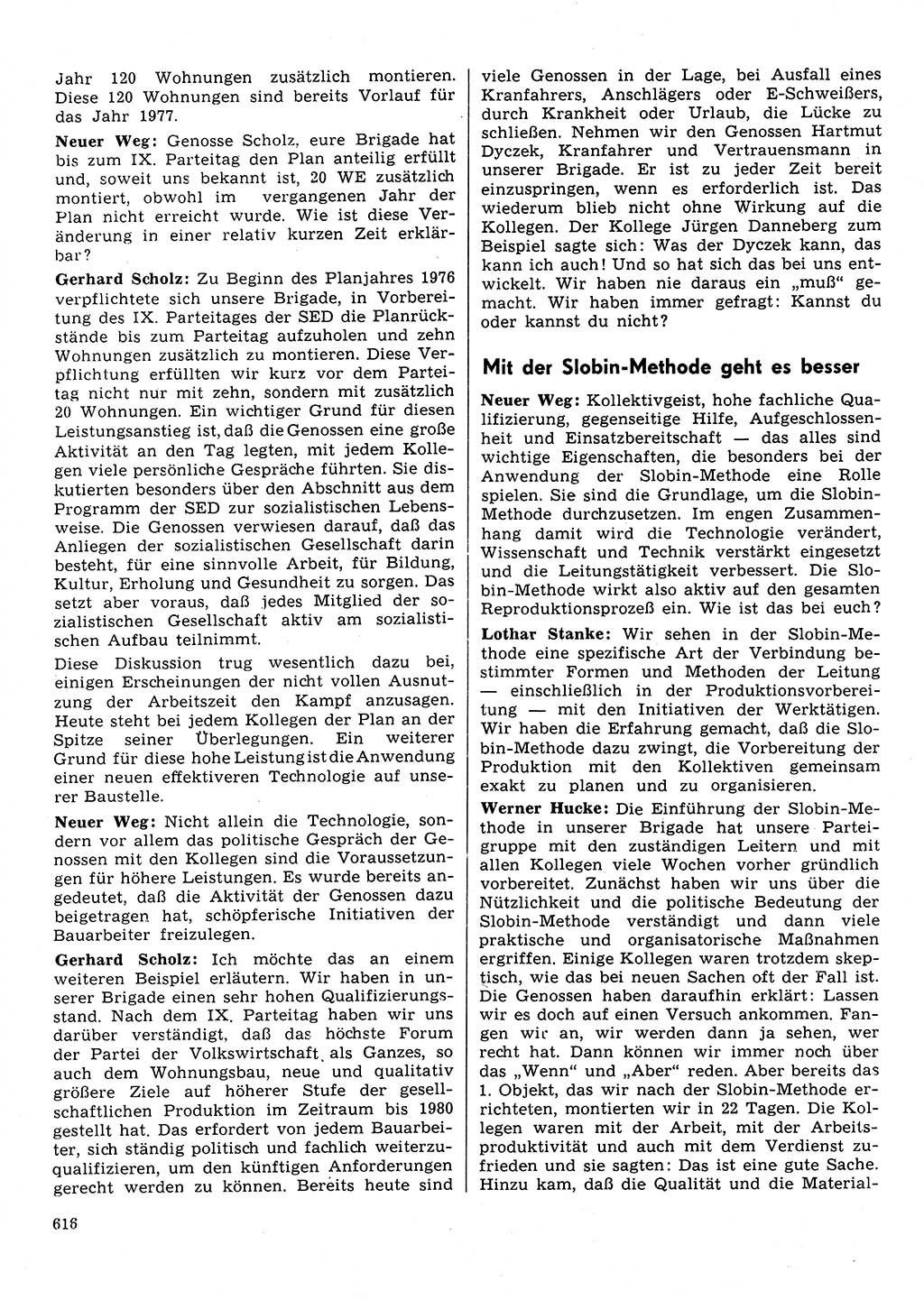 Neuer Weg (NW), Organ des Zentralkomitees (ZK) der SED (Sozialistische Einheitspartei Deutschlands) für Fragen des Parteilebens, 31. Jahrgang [Deutsche Demokratische Republik (DDR)] 1976, Seite 616 (NW ZK SED DDR 1976, S. 616)