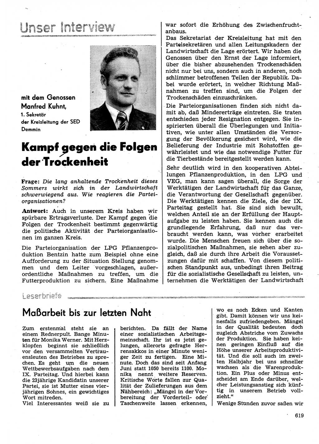 Neuer Weg (NW), Organ des Zentralkomitees (ZK) der SED (Sozialistische Einheitspartei Deutschlands) für Fragen des Parteilebens, 31. Jahrgang [Deutsche Demokratische Republik (DDR)] 1976, Seite 619 (NW ZK SED DDR 1976, S. 619)