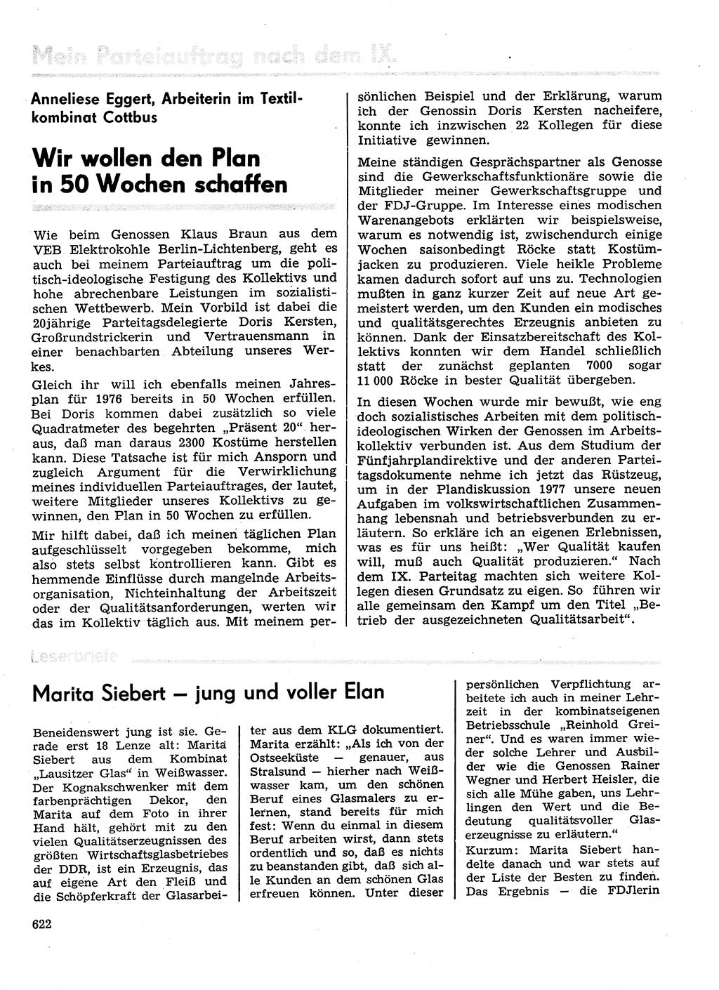 Neuer Weg (NW), Organ des Zentralkomitees (ZK) der SED (Sozialistische Einheitspartei Deutschlands) für Fragen des Parteilebens, 31. Jahrgang [Deutsche Demokratische Republik (DDR)] 1976, Seite 622 (NW ZK SED DDR 1976, S. 622)