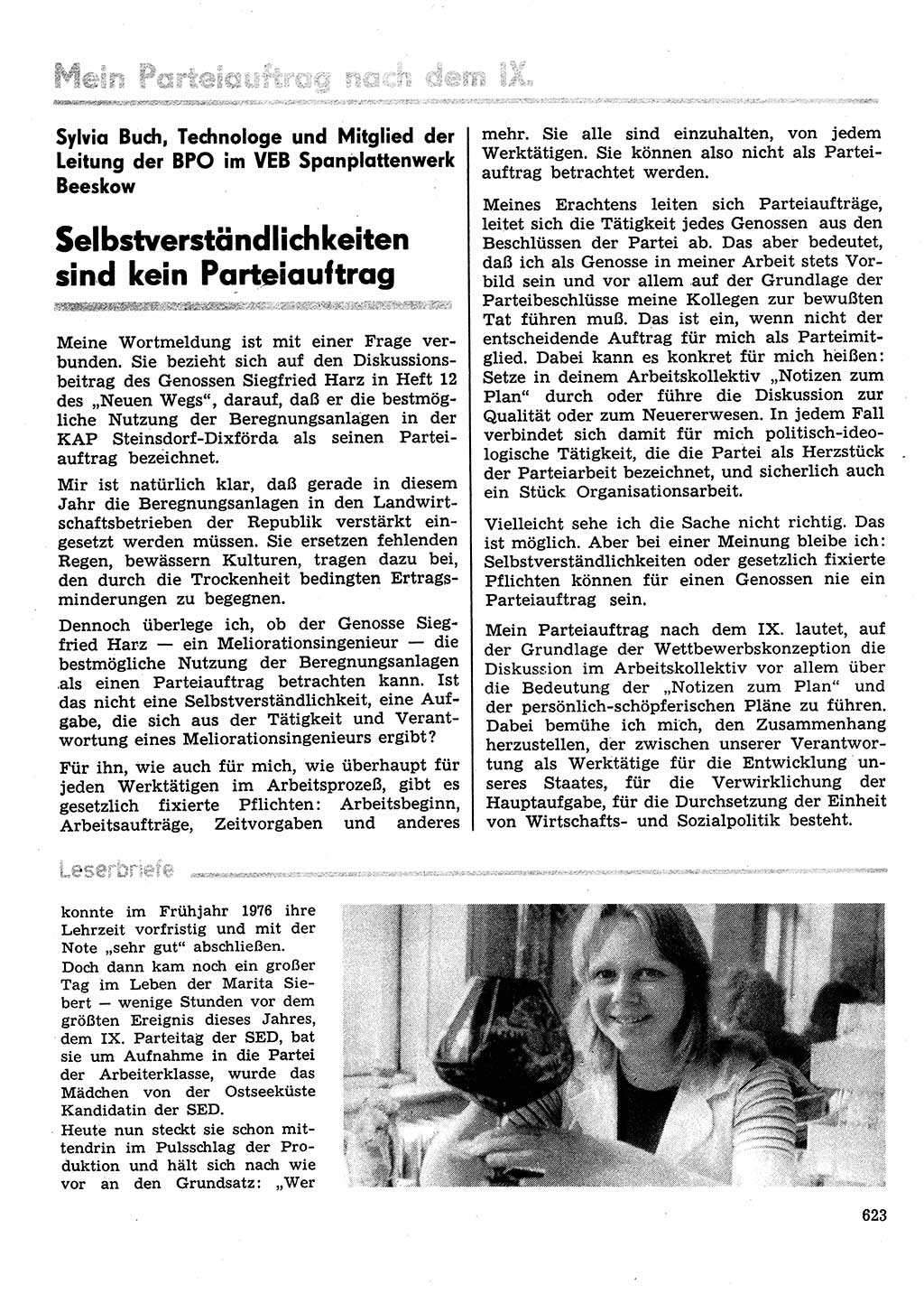 Neuer Weg (NW), Organ des Zentralkomitees (ZK) der SED (Sozialistische Einheitspartei Deutschlands) für Fragen des Parteilebens, 31. Jahrgang [Deutsche Demokratische Republik (DDR)] 1976, Seite 623 (NW ZK SED DDR 1976, S. 623)