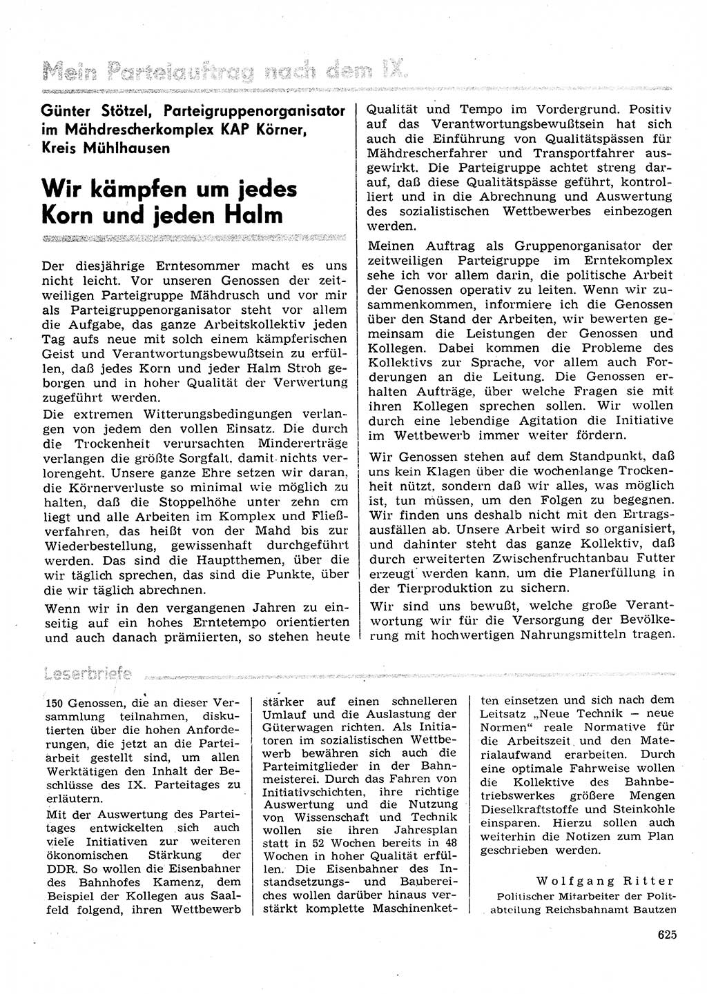 Neuer Weg (NW), Organ des Zentralkomitees (ZK) der SED (Sozialistische Einheitspartei Deutschlands) für Fragen des Parteilebens, 31. Jahrgang [Deutsche Demokratische Republik (DDR)] 1976, Seite 625 (NW ZK SED DDR 1976, S. 625)