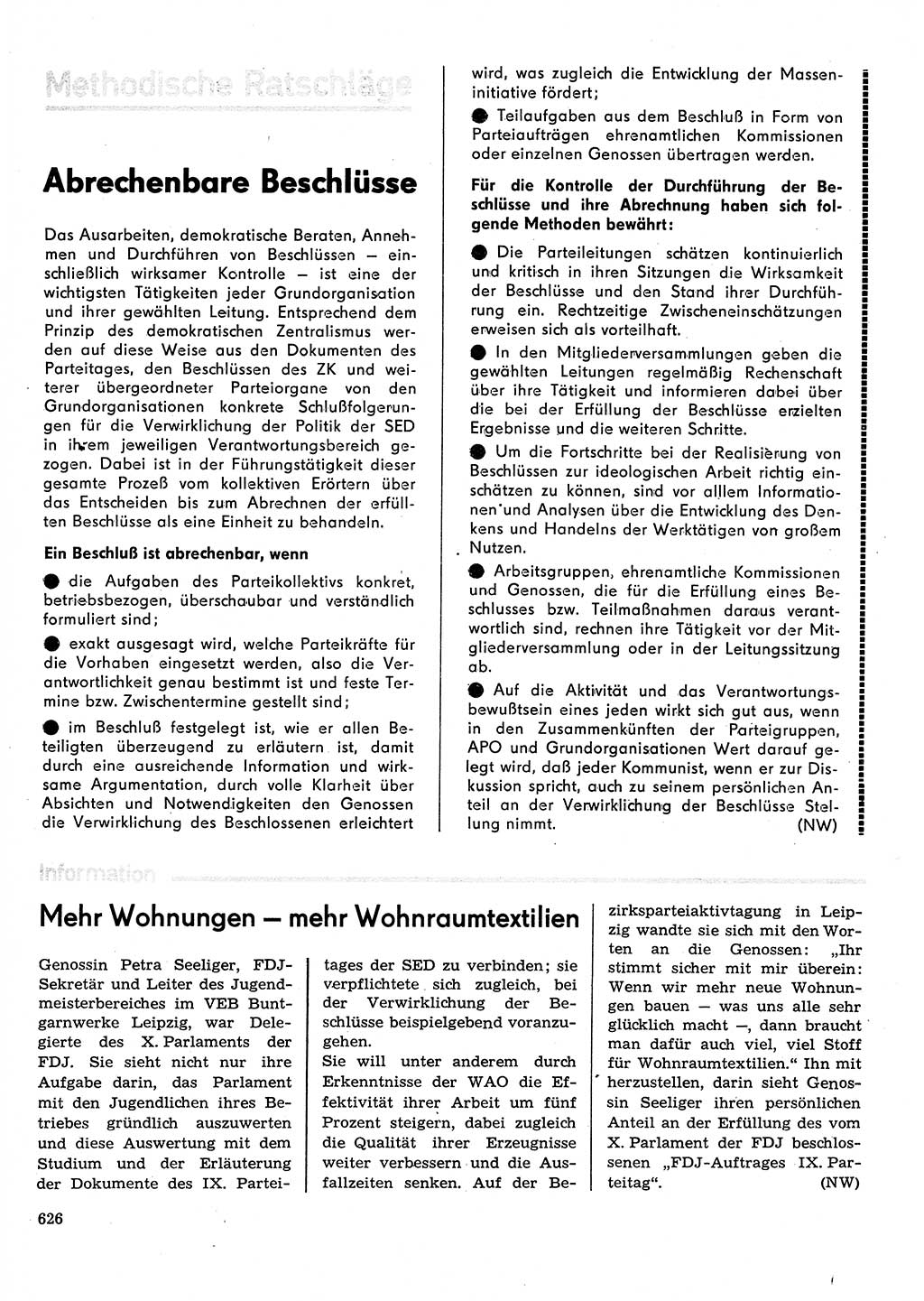 Neuer Weg (NW), Organ des Zentralkomitees (ZK) der SED (Sozialistische Einheitspartei Deutschlands) für Fragen des Parteilebens, 31. Jahrgang [Deutsche Demokratische Republik (DDR)] 1976, Seite 626 (NW ZK SED DDR 1976, S. 626)