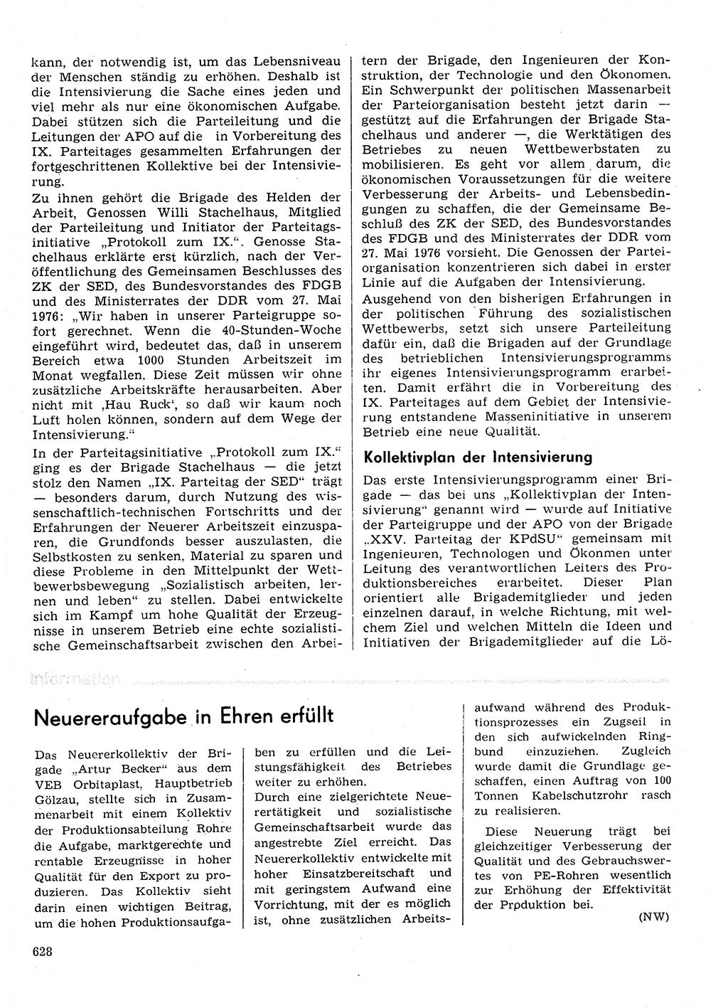 Neuer Weg (NW), Organ des Zentralkomitees (ZK) der SED (Sozialistische Einheitspartei Deutschlands) für Fragen des Parteilebens, 31. Jahrgang [Deutsche Demokratische Republik (DDR)] 1976, Seite 628 (NW ZK SED DDR 1976, S. 628)