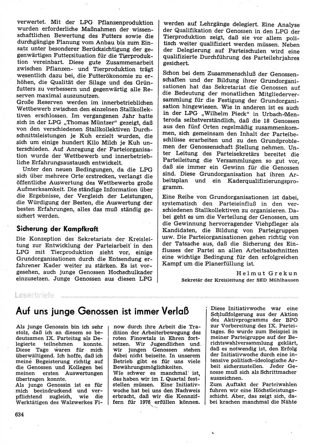 Neuer Weg (NW), Organ des Zentralkomitees (ZK) der SED (Sozialistische Einheitspartei Deutschlands) für Fragen des Parteilebens, 31. Jahrgang [Deutsche Demokratische Republik (DDR)] 1976, Seite 634 (NW ZK SED DDR 1976, S. 634)