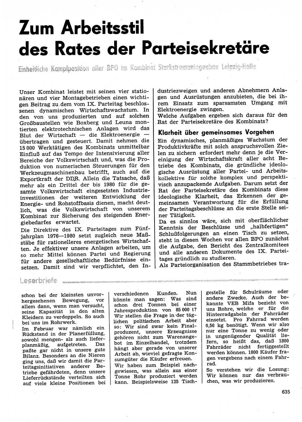 Neuer Weg (NW), Organ des Zentralkomitees (ZK) der SED (Sozialistische Einheitspartei Deutschlands) für Fragen des Parteilebens, 31. Jahrgang [Deutsche Demokratische Republik (DDR)] 1976, Seite 635 (NW ZK SED DDR 1976, S. 635)