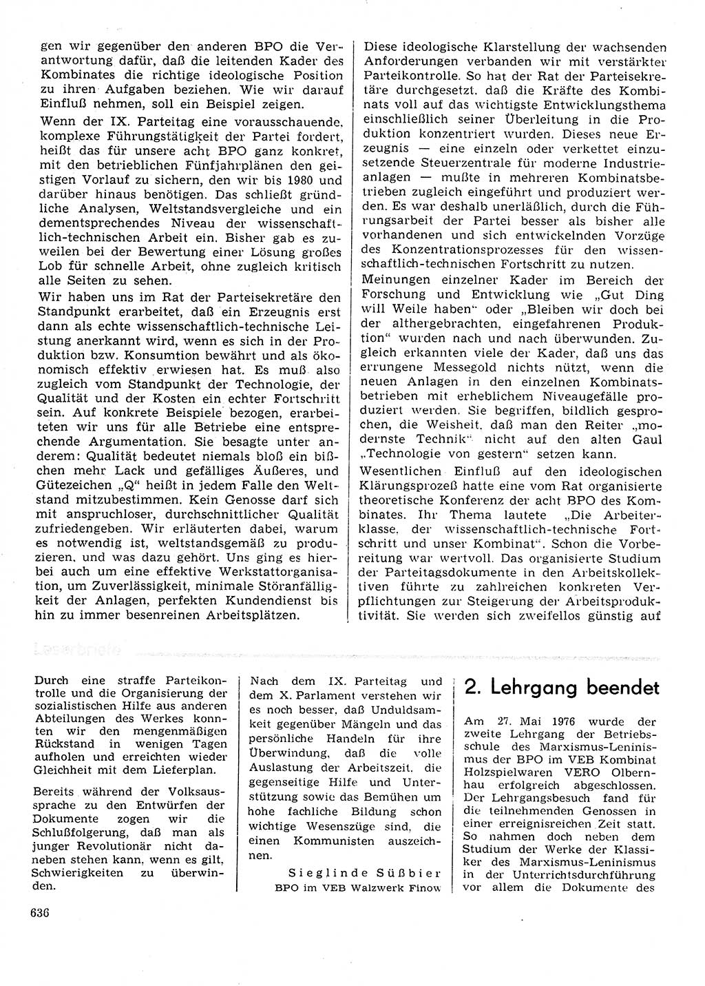 Neuer Weg (NW), Organ des Zentralkomitees (ZK) der SED (Sozialistische Einheitspartei Deutschlands) für Fragen des Parteilebens, 31. Jahrgang [Deutsche Demokratische Republik (DDR)] 1976, Seite 636 (NW ZK SED DDR 1976, S. 636)