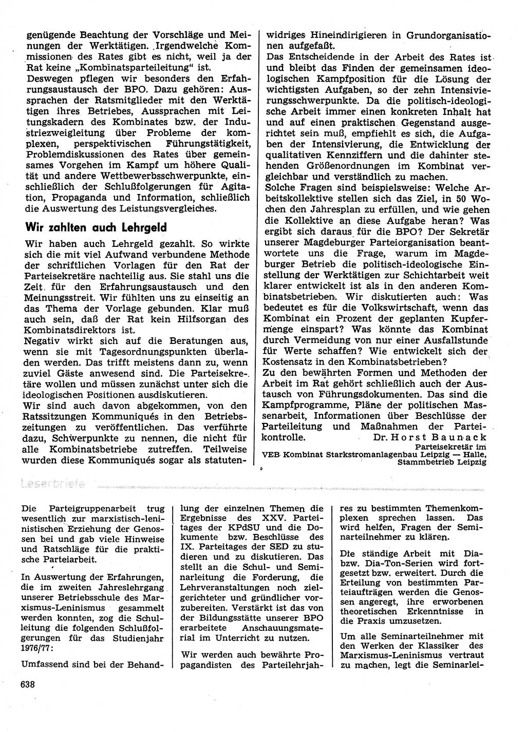 Neuer Weg (NW), Organ des Zentralkomitees (ZK) der SED (Sozialistische Einheitspartei Deutschlands) für Fragen des Parteilebens, 31. Jahrgang [Deutsche Demokratische Republik (DDR)] 1976, Seite 638 (NW ZK SED DDR 1976, S. 638)