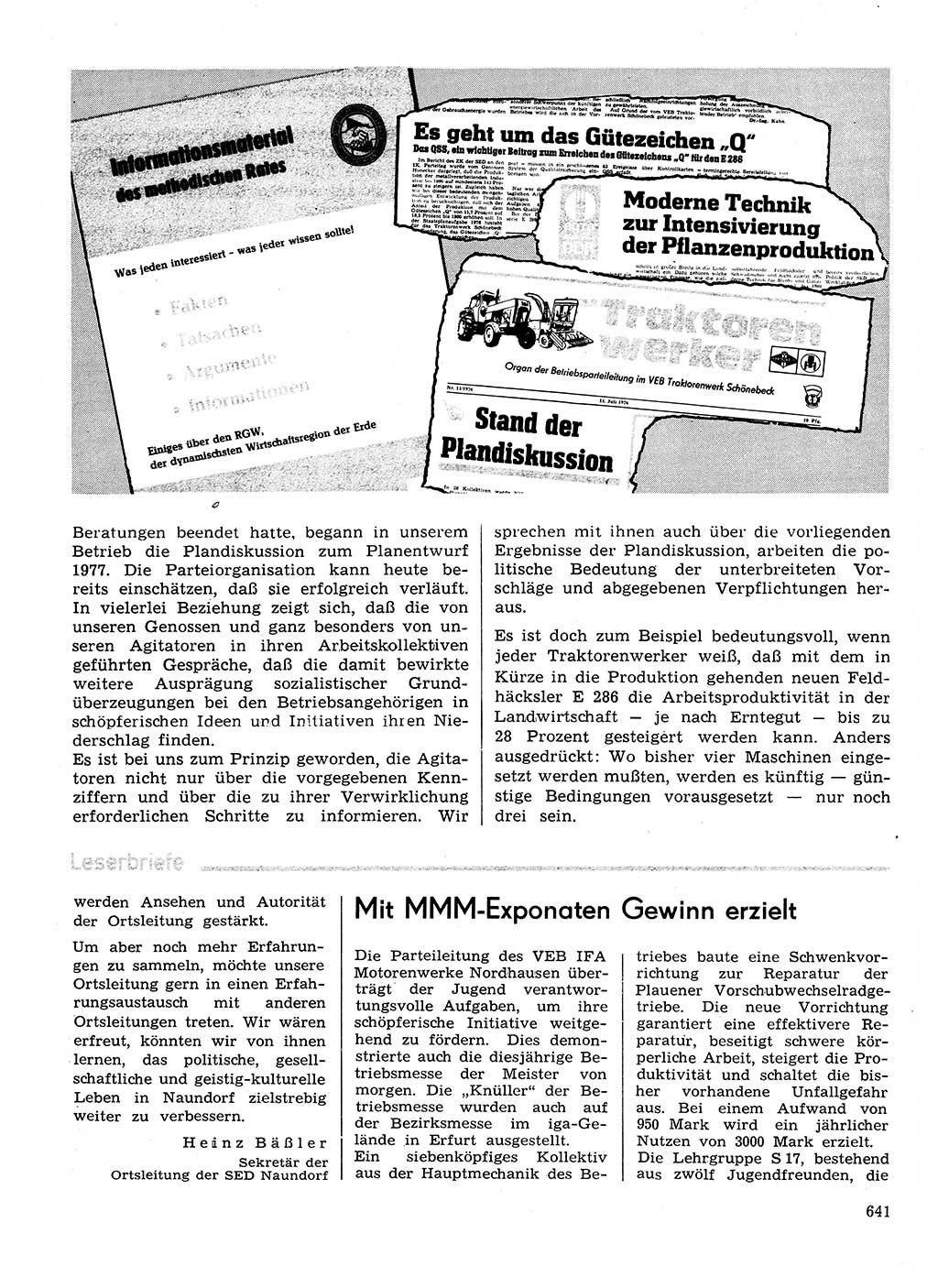 Neuer Weg (NW), Organ des Zentralkomitees (ZK) der SED (Sozialistische Einheitspartei Deutschlands) für Fragen des Parteilebens, 31. Jahrgang [Deutsche Demokratische Republik (DDR)] 1976, Seite 641 (NW ZK SED DDR 1976, S. 641)