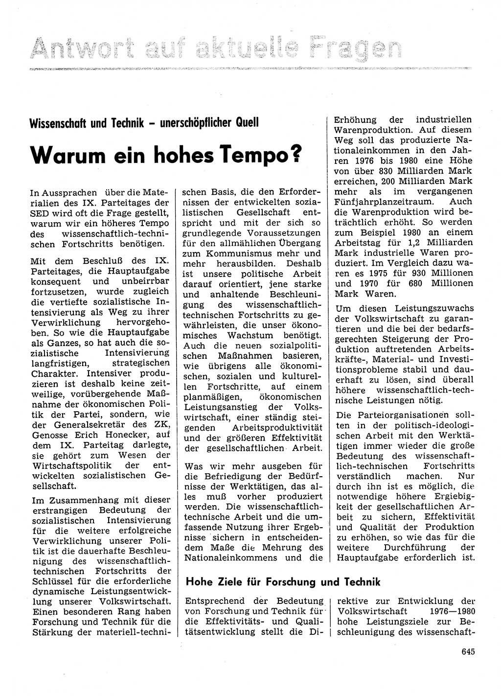 Neuer Weg (NW), Organ des Zentralkomitees (ZK) der SED (Sozialistische Einheitspartei Deutschlands) für Fragen des Parteilebens, 31. Jahrgang [Deutsche Demokratische Republik (DDR)] 1976, Seite 645 (NW ZK SED DDR 1976, S. 645)