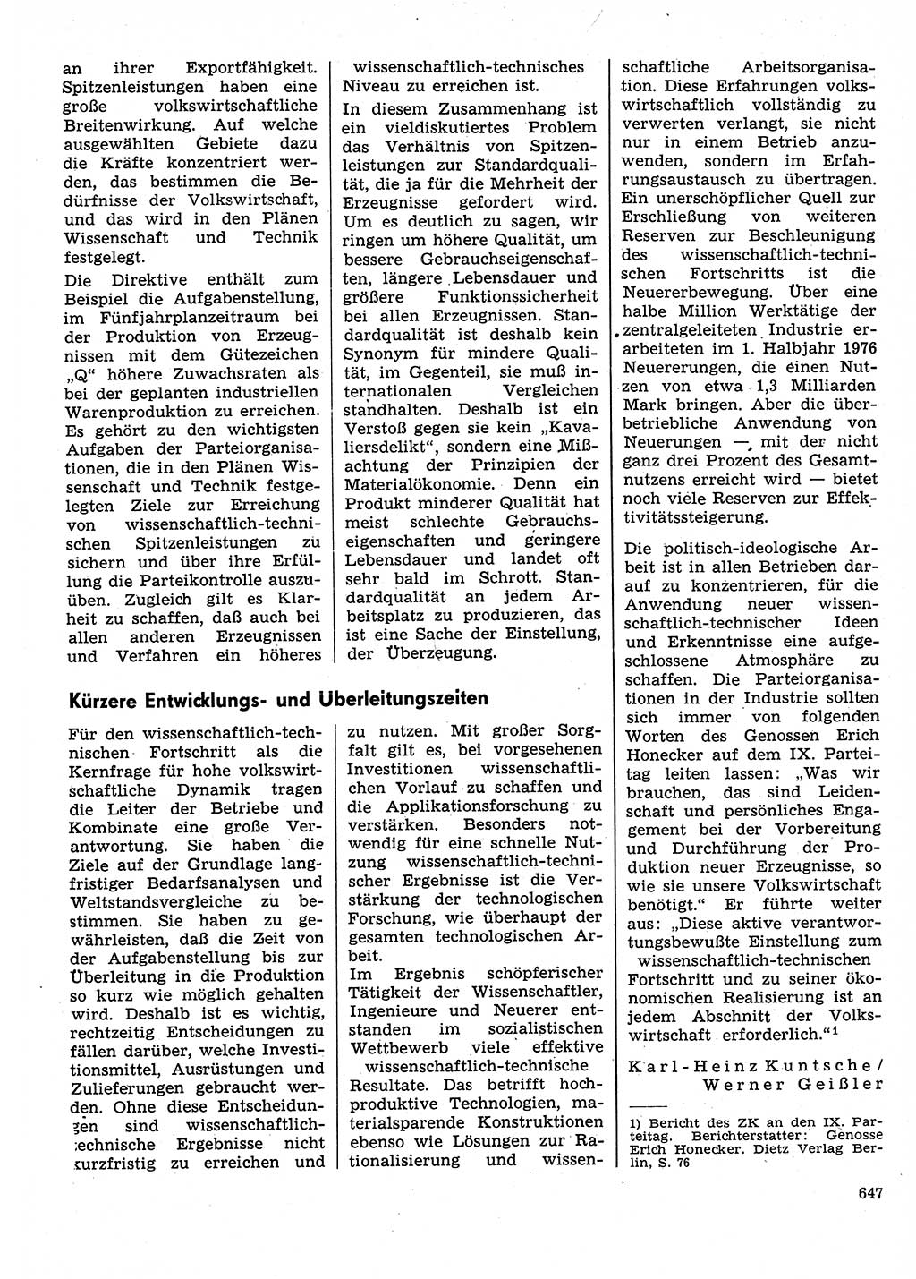 Neuer Weg (NW), Organ des Zentralkomitees (ZK) der SED (Sozialistische Einheitspartei Deutschlands) für Fragen des Parteilebens, 31. Jahrgang [Deutsche Demokratische Republik (DDR)] 1976, Seite 647 (NW ZK SED DDR 1976, S. 647)