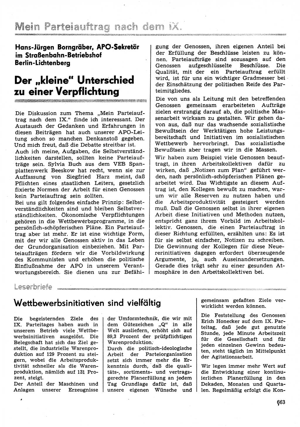 Neuer Weg (NW), Organ des Zentralkomitees (ZK) der SED (Sozialistische Einheitspartei Deutschlands) für Fragen des Parteilebens, 31. Jahrgang [Deutsche Demokratische Republik (DDR)] 1976, Seite 663 (NW ZK SED DDR 1976, S. 663)