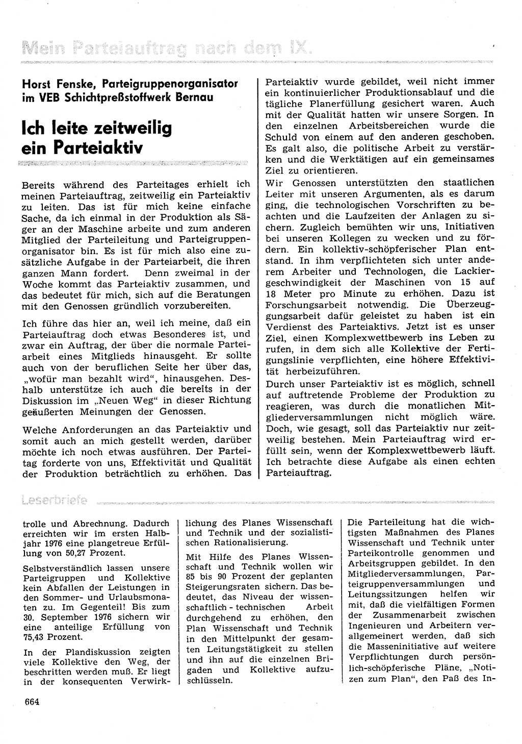 Neuer Weg (NW), Organ des Zentralkomitees (ZK) der SED (Sozialistische Einheitspartei Deutschlands) für Fragen des Parteilebens, 31. Jahrgang [Deutsche Demokratische Republik (DDR)] 1976, Seite 664 (NW ZK SED DDR 1976, S. 664)