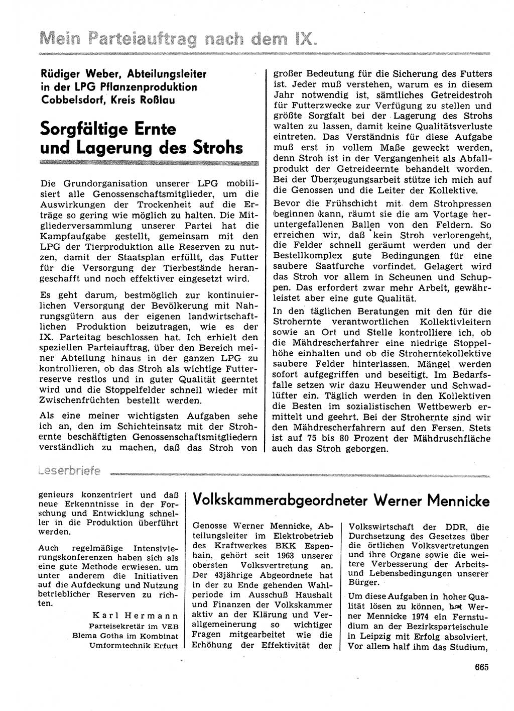 Neuer Weg (NW), Organ des Zentralkomitees (ZK) der SED (Sozialistische Einheitspartei Deutschlands) für Fragen des Parteilebens, 31. Jahrgang [Deutsche Demokratische Republik (DDR)] 1976, Seite 665 (NW ZK SED DDR 1976, S. 665)