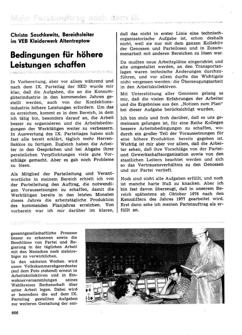 Neuer Weg (NW), Organ des Zentralkomitees (ZK) der SED (Sozialistische Einheitspartei Deutschlands) für Fragen des Parteilebens, 31. Jahrgang [Deutsche Demokratische Republik (DDR)] 1976, Seite 666 (NW ZK SED DDR 1976, S. 666)