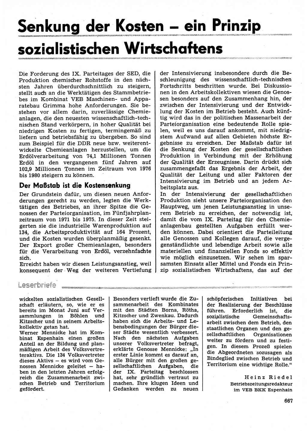 Neuer Weg (NW), Organ des Zentralkomitees (ZK) der SED (Sozialistische Einheitspartei Deutschlands) für Fragen des Parteilebens, 31. Jahrgang [Deutsche Demokratische Republik (DDR)] 1976, Seite 667 (NW ZK SED DDR 1976, S. 667)