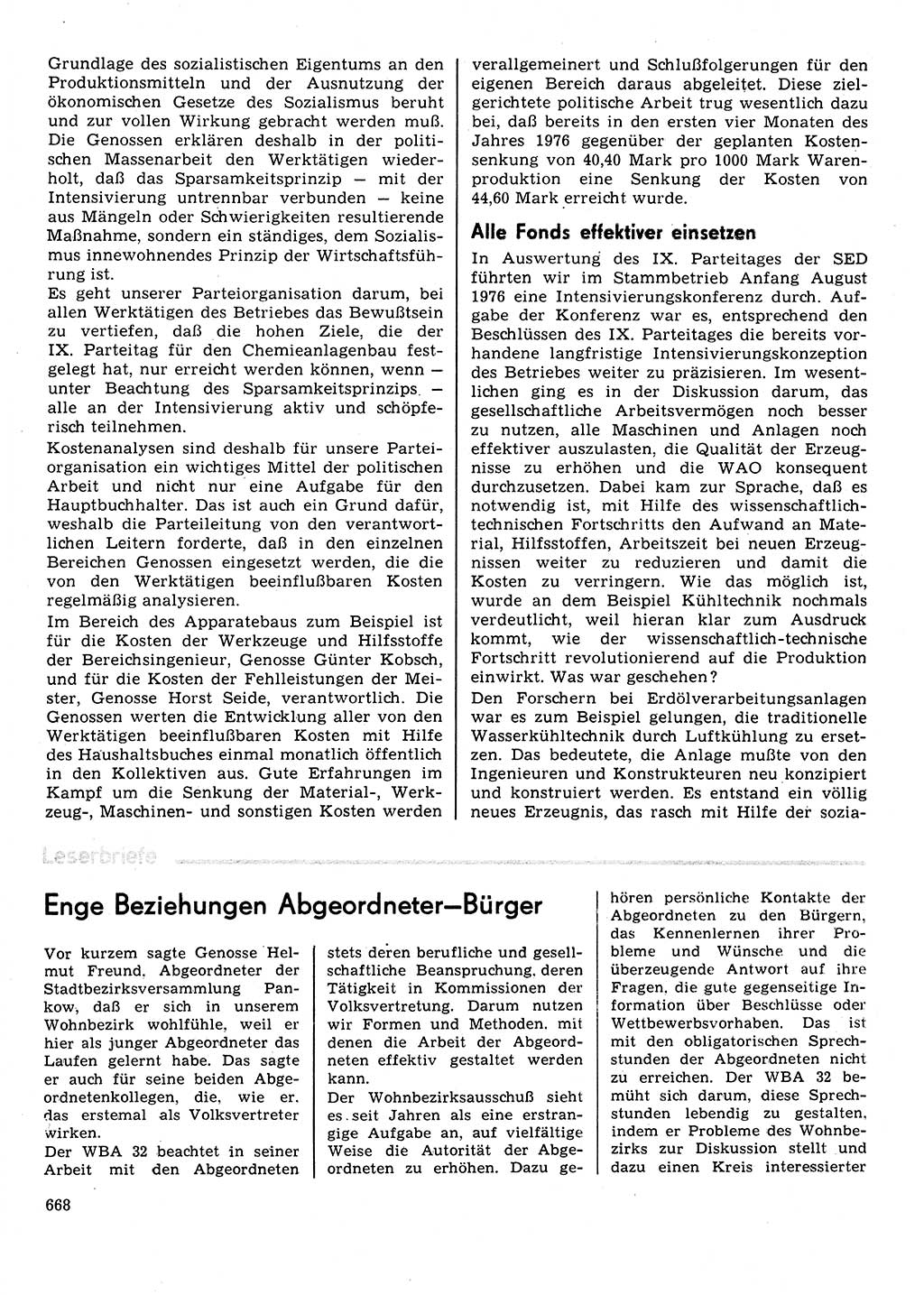 Neuer Weg (NW), Organ des Zentralkomitees (ZK) der SED (Sozialistische Einheitspartei Deutschlands) für Fragen des Parteilebens, 31. Jahrgang [Deutsche Demokratische Republik (DDR)] 1976, Seite 668 (NW ZK SED DDR 1976, S. 668)
