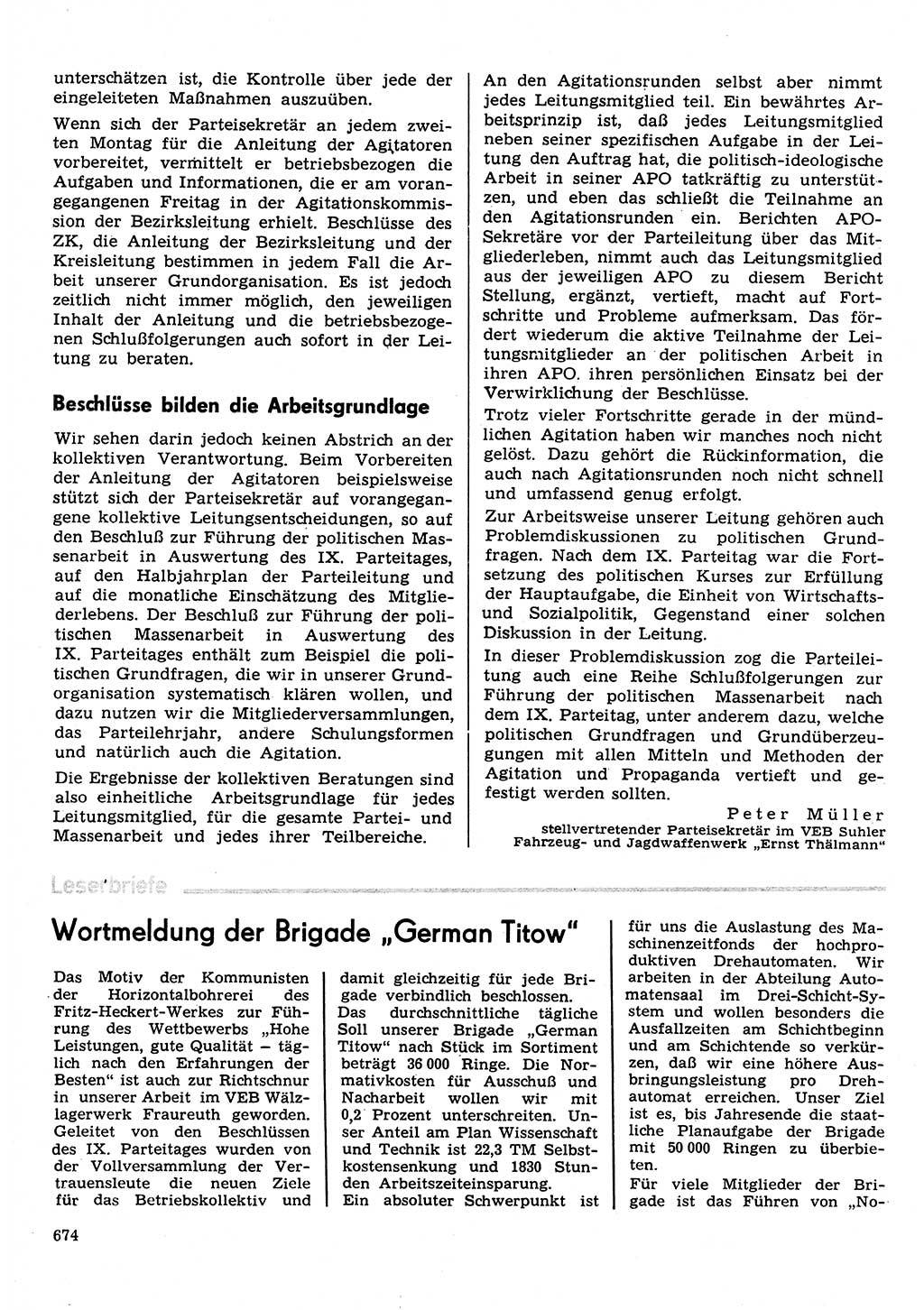 Neuer Weg (NW), Organ des Zentralkomitees (ZK) der SED (Sozialistische Einheitspartei Deutschlands) für Fragen des Parteilebens, 31. Jahrgang [Deutsche Demokratische Republik (DDR)] 1976, Seite 674 (NW ZK SED DDR 1976, S. 674)
