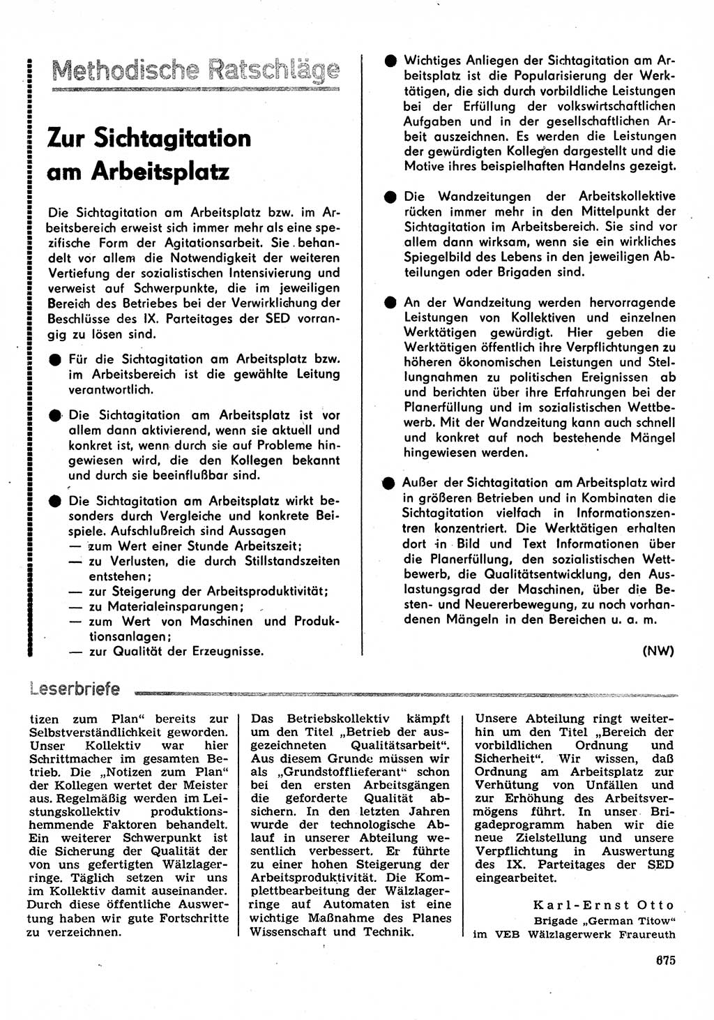 Neuer Weg (NW), Organ des Zentralkomitees (ZK) der SED (Sozialistische Einheitspartei Deutschlands) für Fragen des Parteilebens, 31. Jahrgang [Deutsche Demokratische Republik (DDR)] 1976, Seite 675 (NW ZK SED DDR 1976, S. 675)